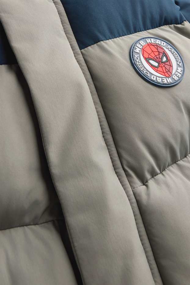 Children Boys - Spider-Man - quilted jacket with hood - lined - dark blue / gray