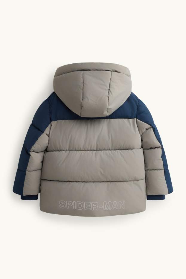 Children Boys - Spider-Man - quilted jacket with hood - lined - dark blue / gray