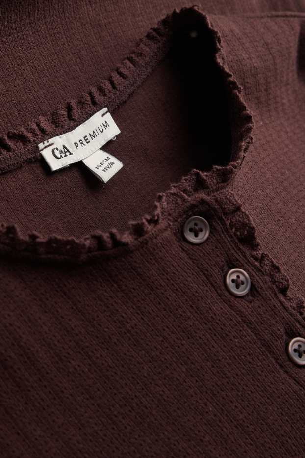 Kinder Mädchen - Pointelle-Langarmshirt - dunkelbraun