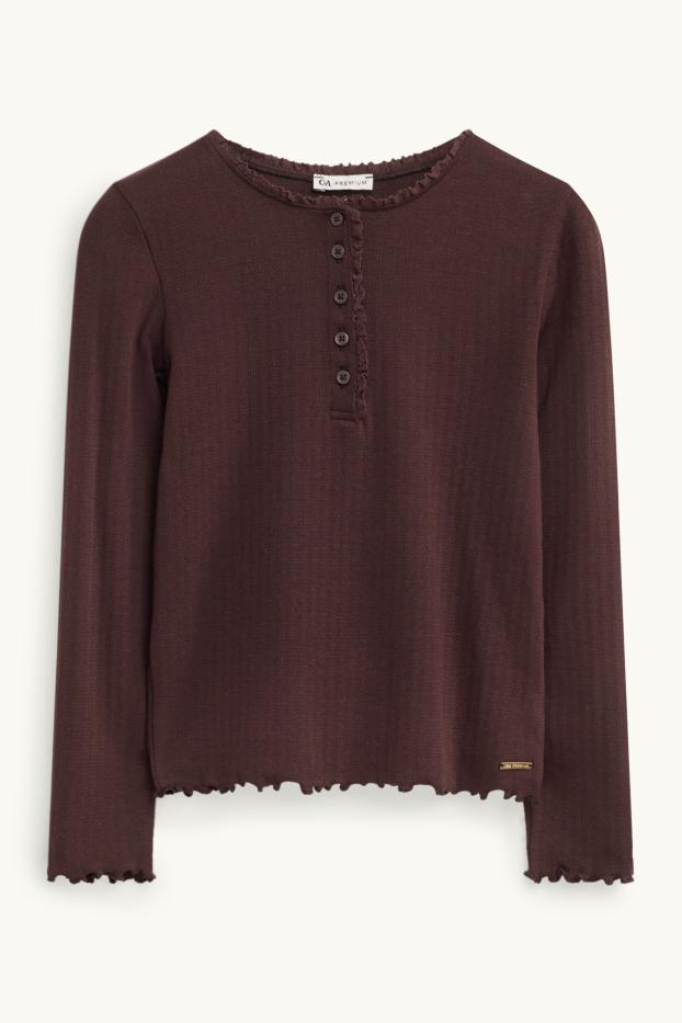Kinder Mädchen - Pointelle-Langarmshirt - dunkelbraun