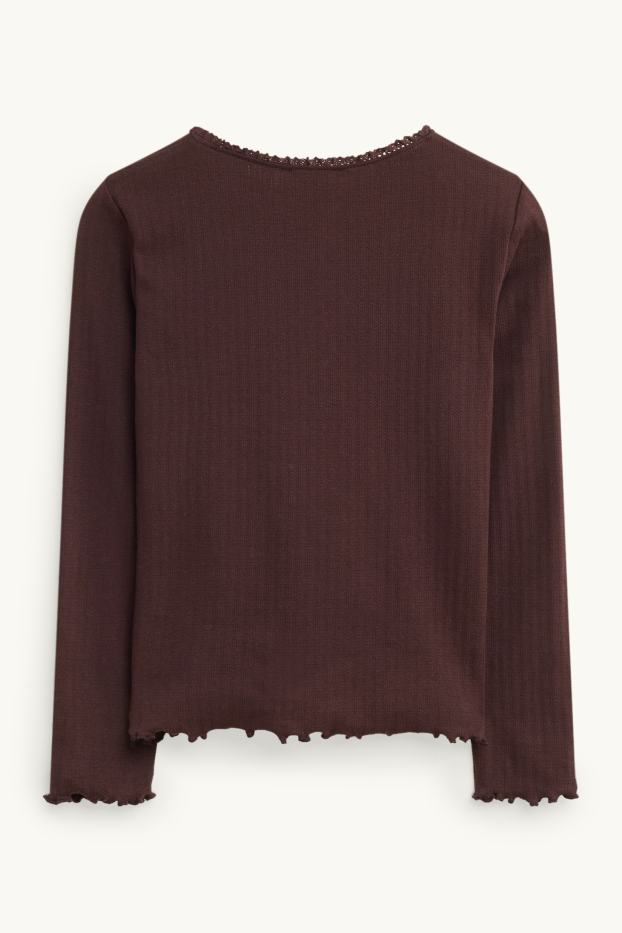 Kinder Mädchen - Pointelle-Langarmshirt - dunkelbraun