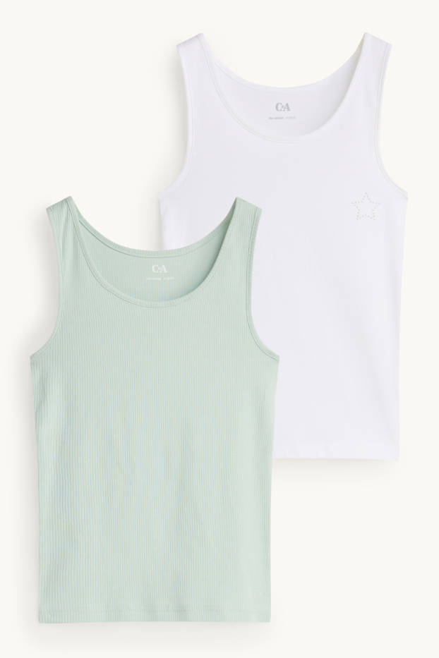 Kinder Mädchen - Multipack 2er - Singlet - weiss / grün