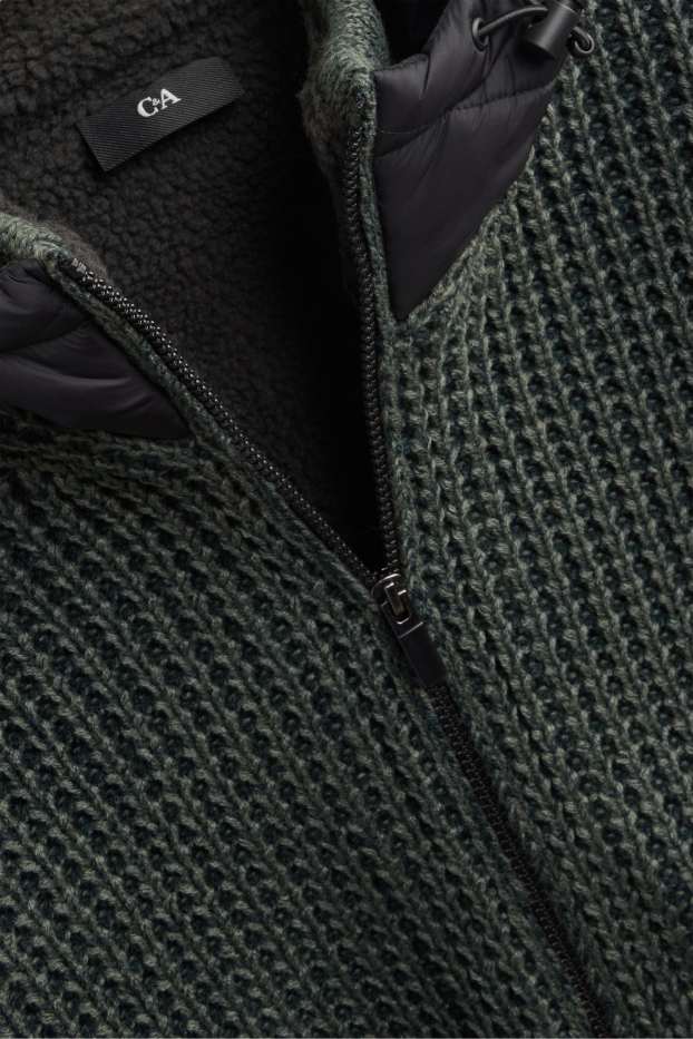Hommes - Gilet en maille à capuche - vert foncé / noir
