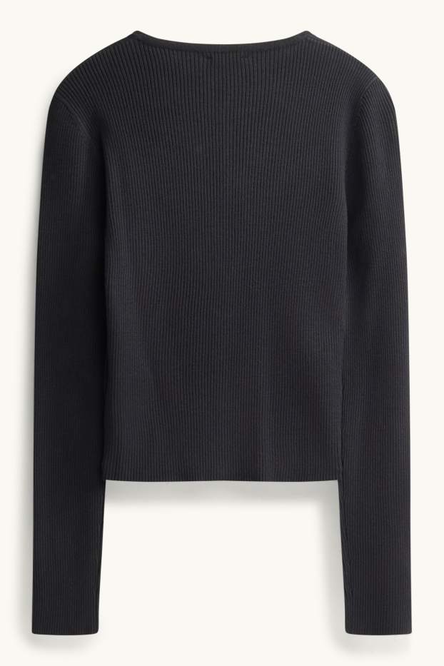 Femmes - Gilet en maille - finition côtelée - noir