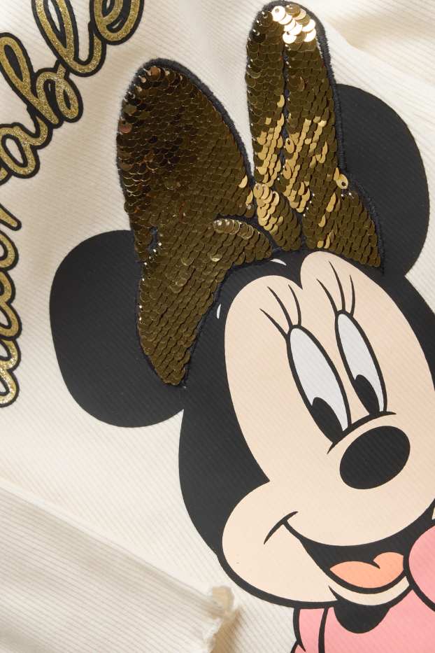 Kinder Mädchen - Minnie Maus - Langarmshirt - gerippt - Glanz-Effekt - cremeweiß