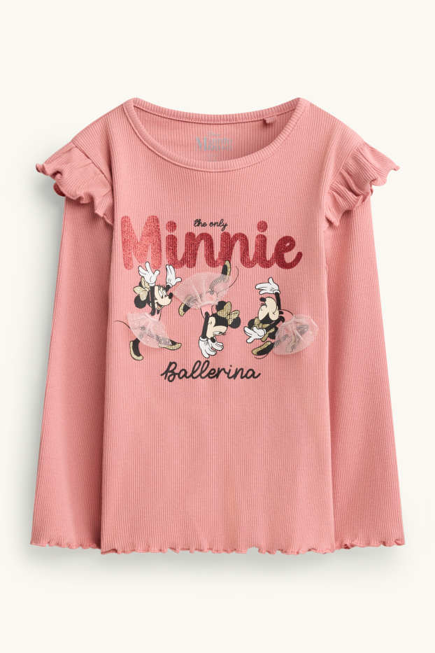 Nena - Minnie Mouse - samarreta de màniga llarga - acanalada - efecte brillant - rosa