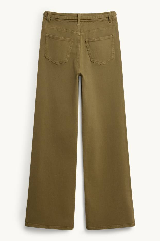 Femmes - Jean à jambe évasée avec ceinture - high waist - kaki