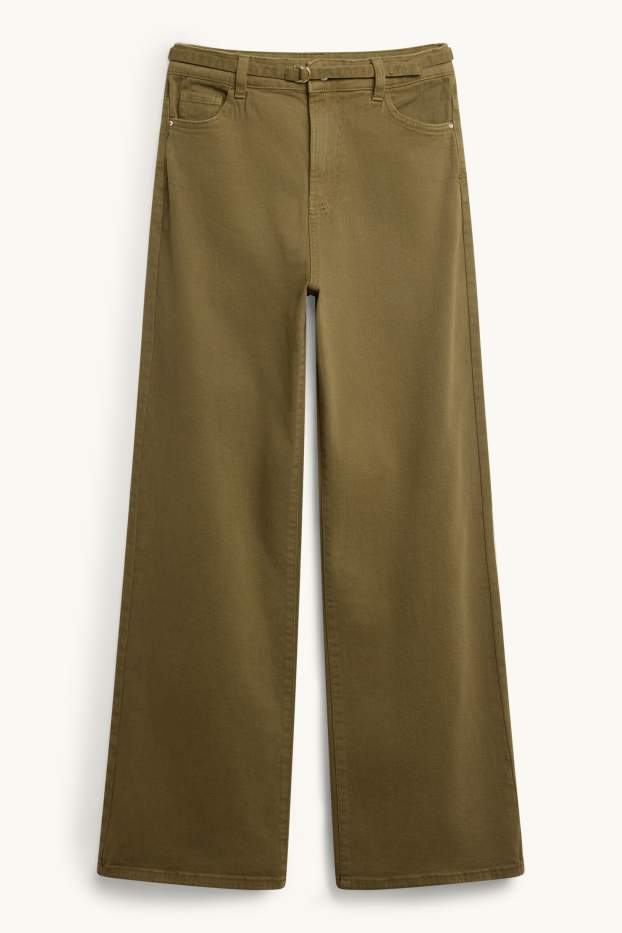Femmes - Jean à jambe évasée avec ceinture - high waist - kaki