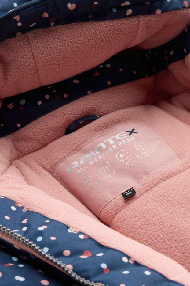 Enfants filles - Manteau de pluie à capuche - doublé - imperméable - à pois - rose / bleu foncé