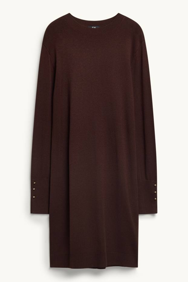 Donna - Vestito in maglia - straight fit - marrone scuro