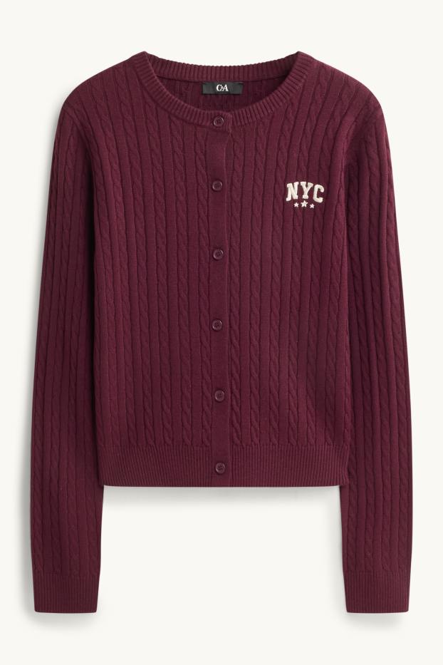 Damen - Strickjacke - Zopfmuster - bordeaux