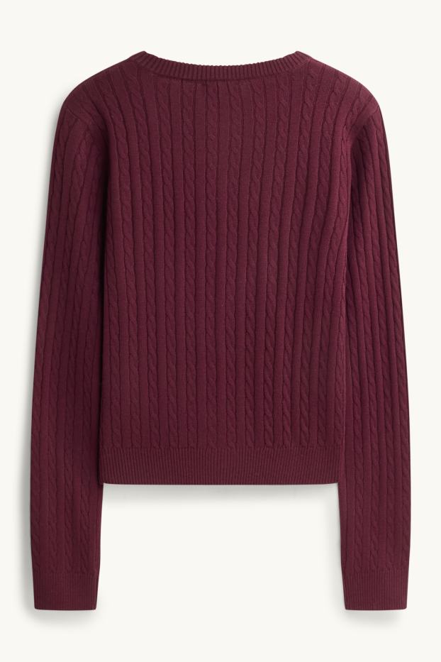 Damen - Strickjacke - Zopfmuster - bordeaux