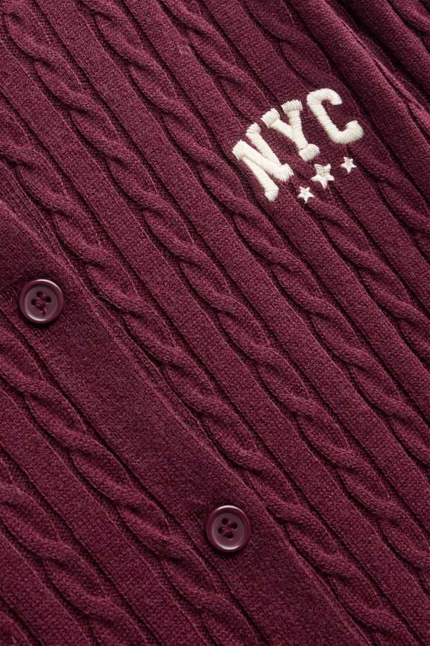 Damen - Strickjacke - Zopfmuster - bordeaux