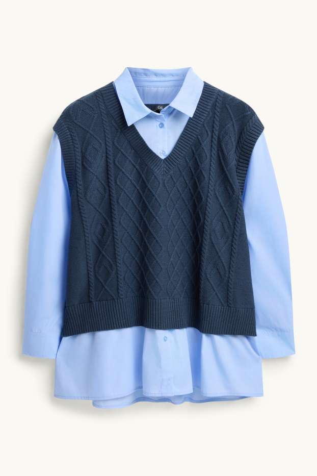 Women - Jumper - 2-in-1 look - dark blue
