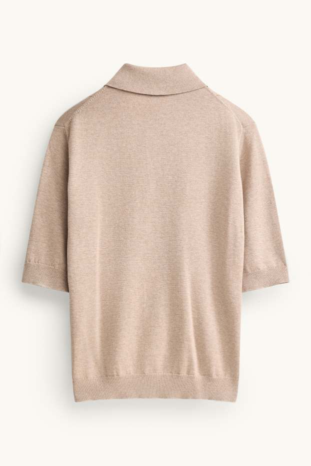 Femmes - Polo en maille - regular fit - à carreaux - beige / marron