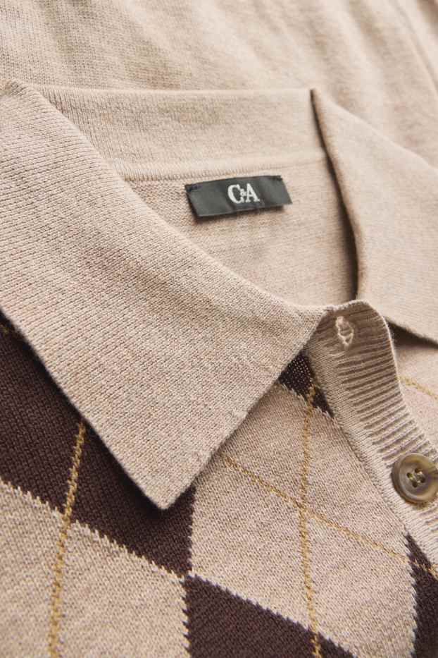 Femmes - Polo en maille - regular fit - à carreaux - beige / marron