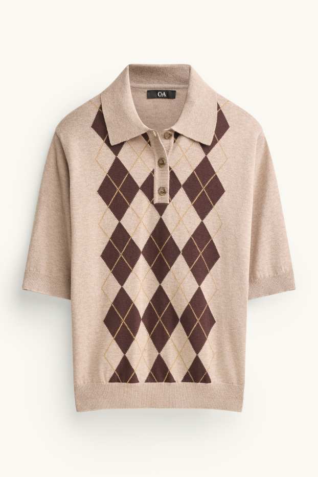 Femmes - Polo en maille - regular fit - à carreaux - beige / marron