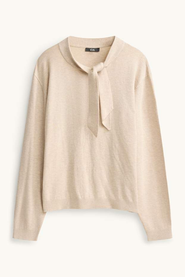 Damen - Feinstrick-Pullover mit Knotendetail - beige