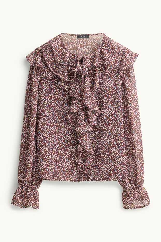 Dames - Blouse van chiffon - gebloemd - bruin / roze