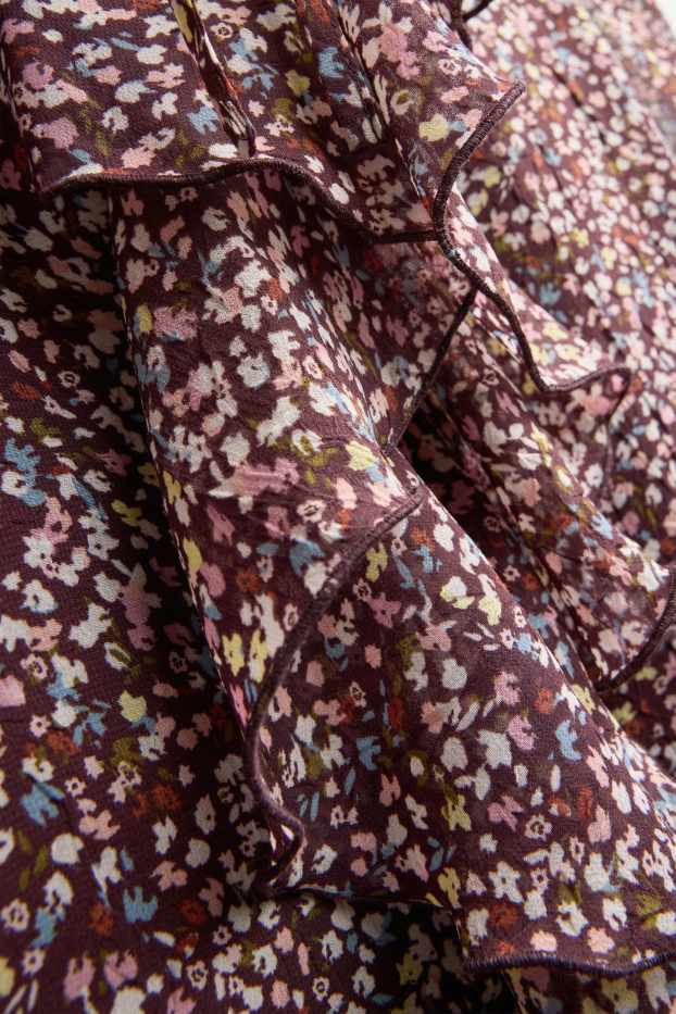 Dames - Blouse van chiffon - gebloemd - bruin / roze