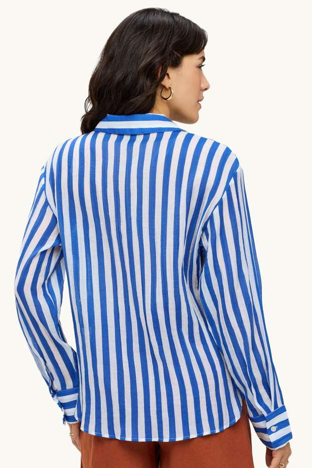 Damen - Hemdbluse - gestreift - blau / weiß