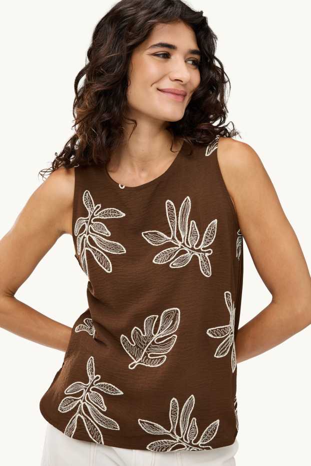 Mujer - Blusa sin mangas - estampada - marrón