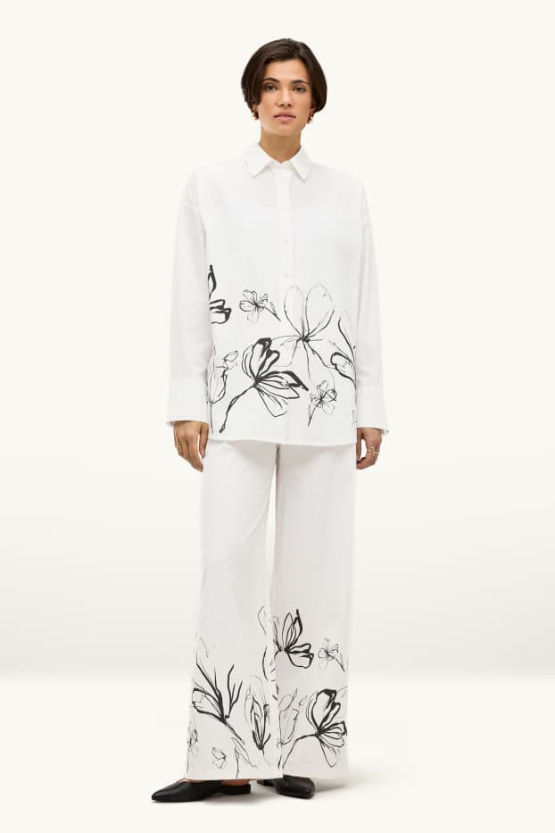 Women - Cloth trousers - high waist - wide leg - white