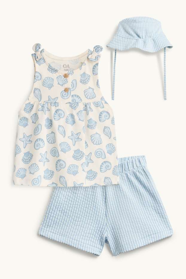 Baby Mädchen - Muschel - Baby-Outfit - 3 teilig - weiss / hellblau