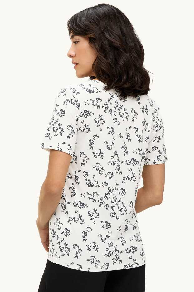 Donna - T-shirt - slim fit - a fiori - bianco / nero