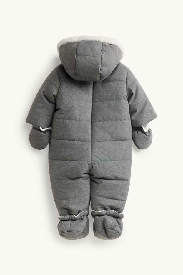 Baby: jongens - Teddybeertje - babysneeuwpak met capuchon - grijs