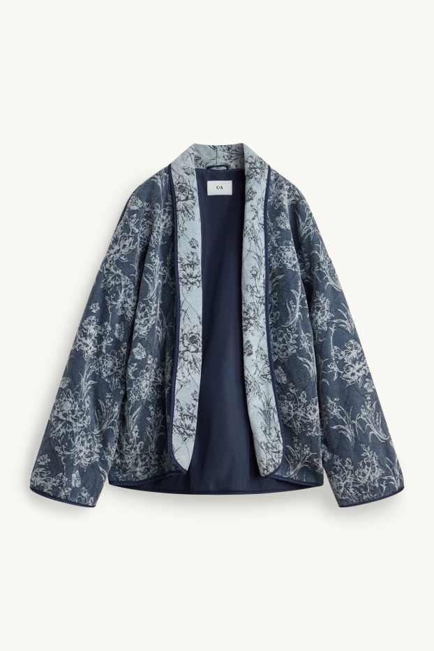 Femmes - Kimono en jean - à fleurs - jean bleu foncé