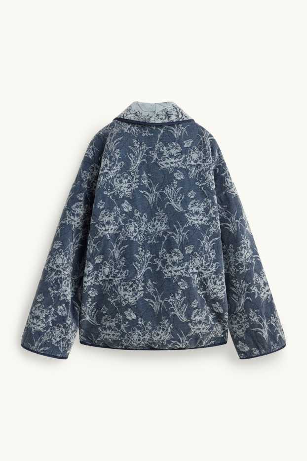Femmes - Kimono en jean - à fleurs - jean bleu foncé
