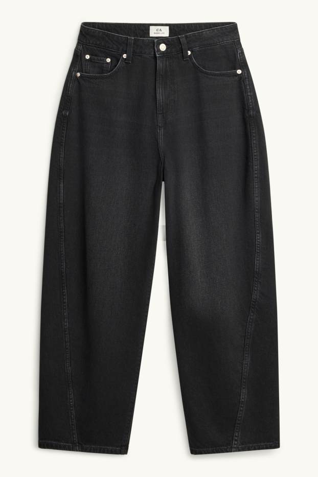 Femei - Barrel jeans - talie înaltă - negru