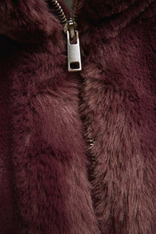 Femmes - Veste en imitation fourrure - bordeaux