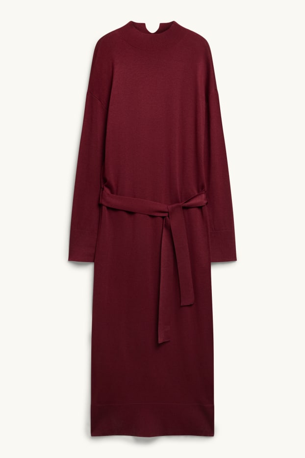 Dames - Gebreide jurk - straight fit - bordeaux