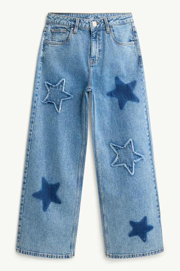 Kinderen: meisjes - Ster - wide leg jeans - jeansblauw