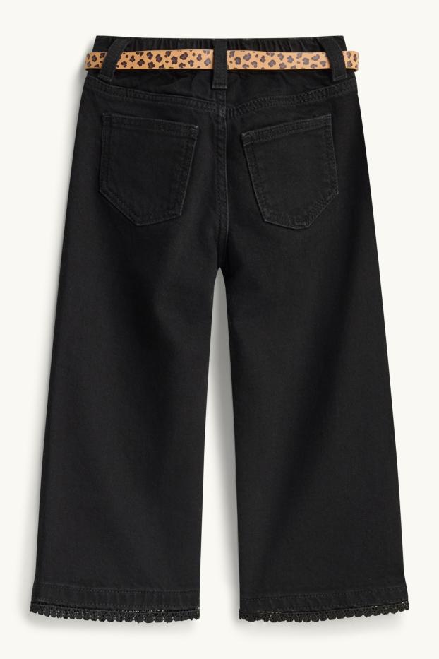 Enfants filles - Wide leg jean doté avec ceinture - noir