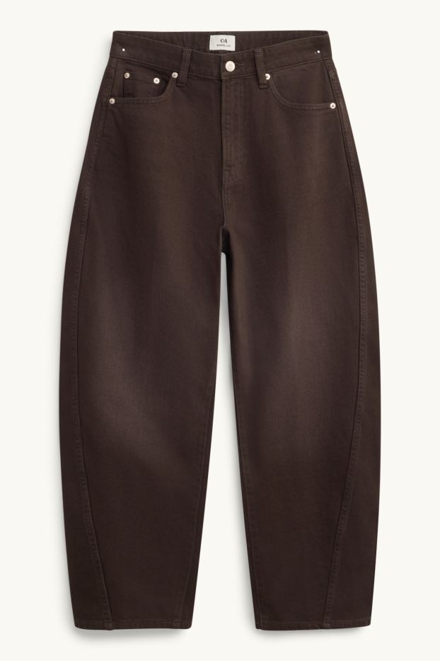 Femei - Barrel jeans - talie înaltă - maro închis