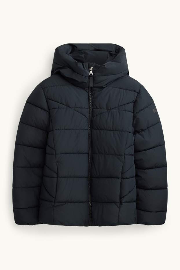 Children Girls - Quilted jacket with hood - water-repellent - black