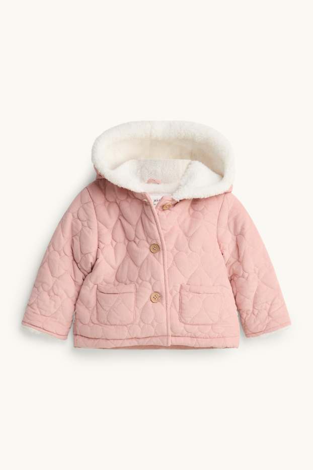 Baby Girls - Heart - baby quilted corduroy jacket with hood - lined - light rose