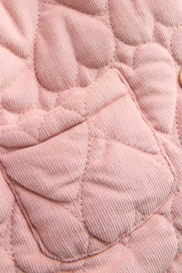 Baby Girls - Heart - baby quilted corduroy jacket with hood - lined - light rose