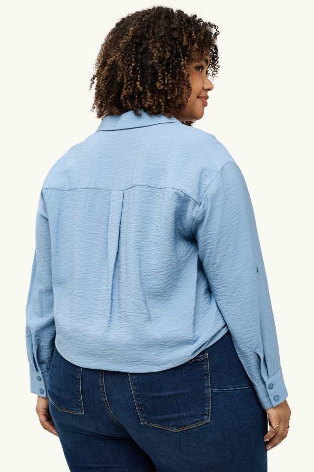 Dames - Overhemdblouse met drapering - lichtblauw