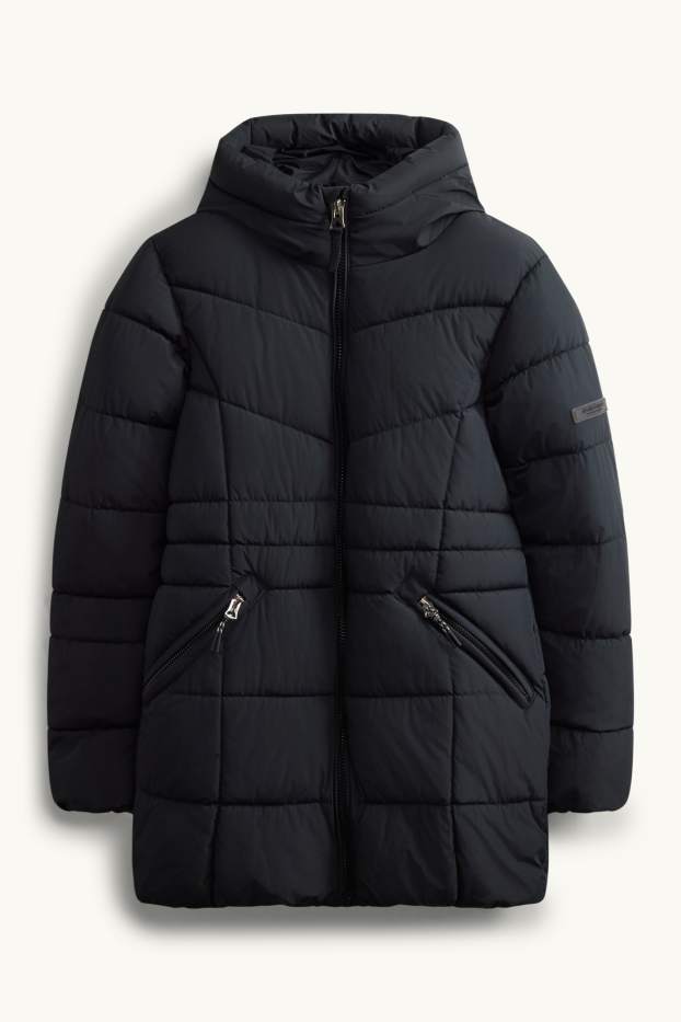Kinder Mädchen - Steppjacke mit Kapuze - gefüttert - wasserabweisend - schwarz