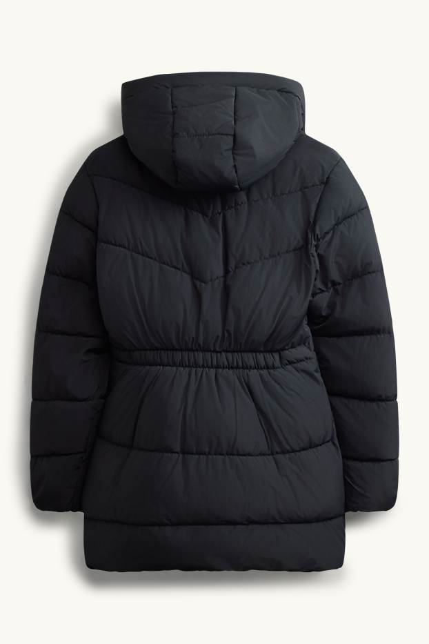 Kinder Mädchen - Steppjacke mit Kapuze - gefüttert - wasserabweisend - schwarz