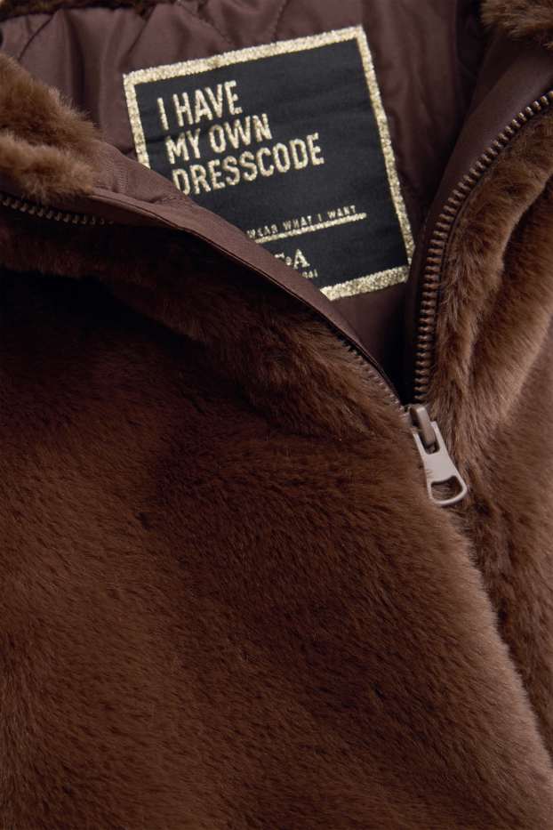 Enfants filles - Veste en imitation fourrure à capuche - marron