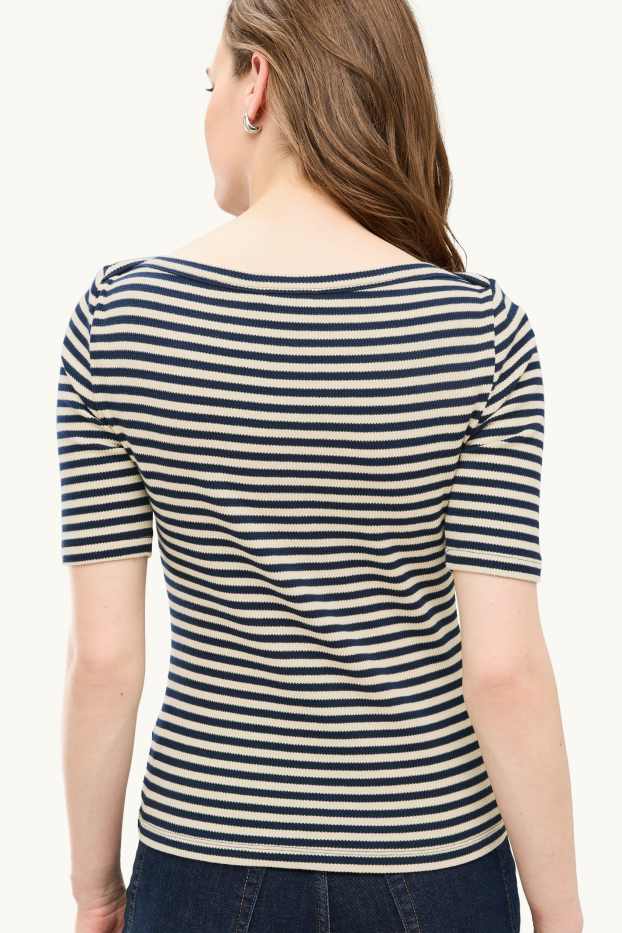 Femmes - T-shirt - regular fit - à rayures - finition texturée - blanc / noir