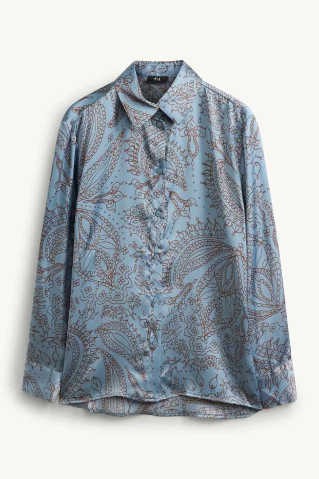 Women - Satin shirt blouse - patterned - blue