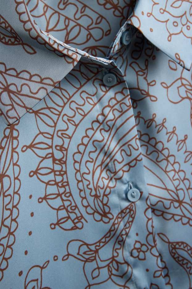 Women - Satin shirt blouse - patterned - blue