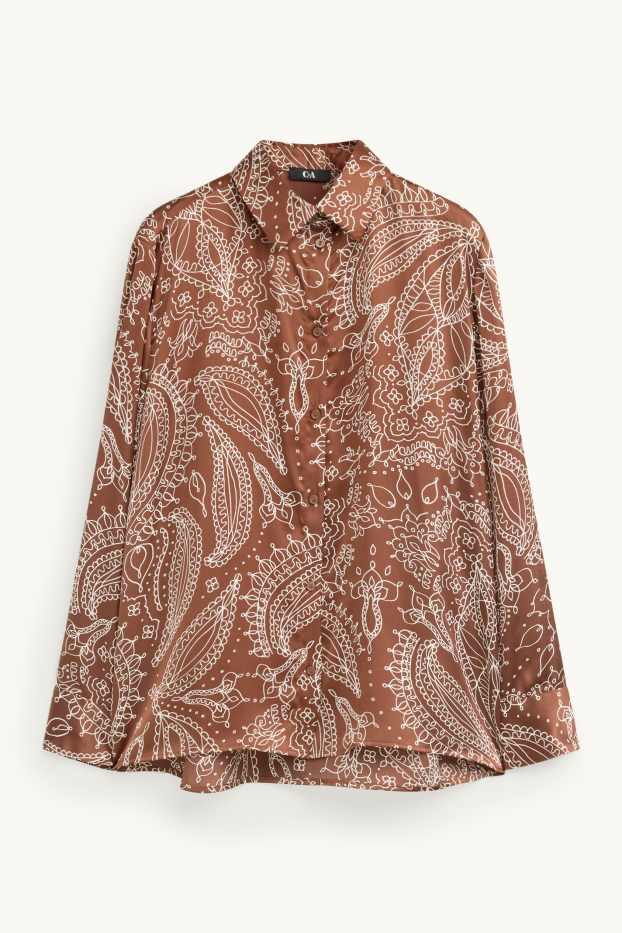 Women - Satin shirt blouse - patterned - rust