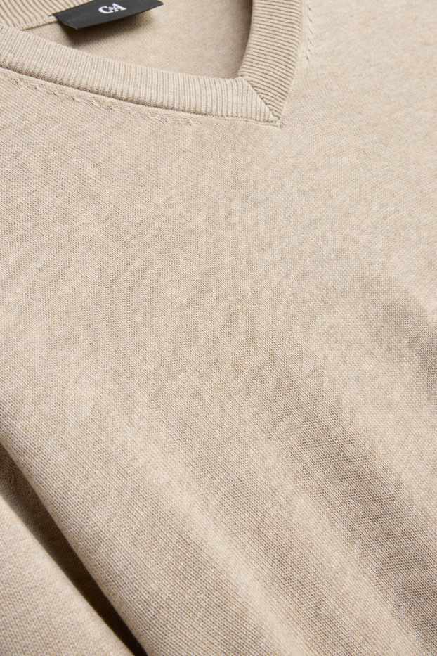 Men - V-neck jumper - sand-coloured